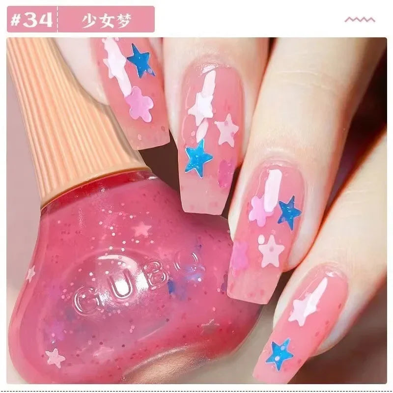 45 Colors Nail Polish Oil-based Nails Polish No-bake Quick Dry Non-tear Small Glitter Nail Gel Transparent Red Nail Art