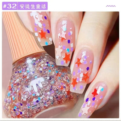 45 Colors Nail Polish Oil-based Nails Polish No-bake Quick Dry Non-tear Small Glitter Nail Gel Transparent Red Nail Art