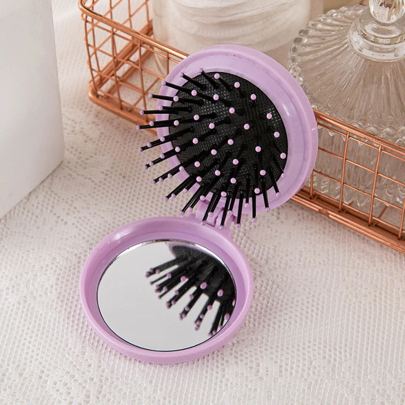 Traveling Small Size Hair Comb With Folding Mirror Portable Massage Folding Comb Women Girl Hair Brush With Mirror Styling Tools