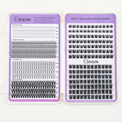 Eyelash Extension Kit DIY Eyelash Clusters Large Capacity Mix Styles Individual Lashes Kit with Lash Tweezers for Self Use
