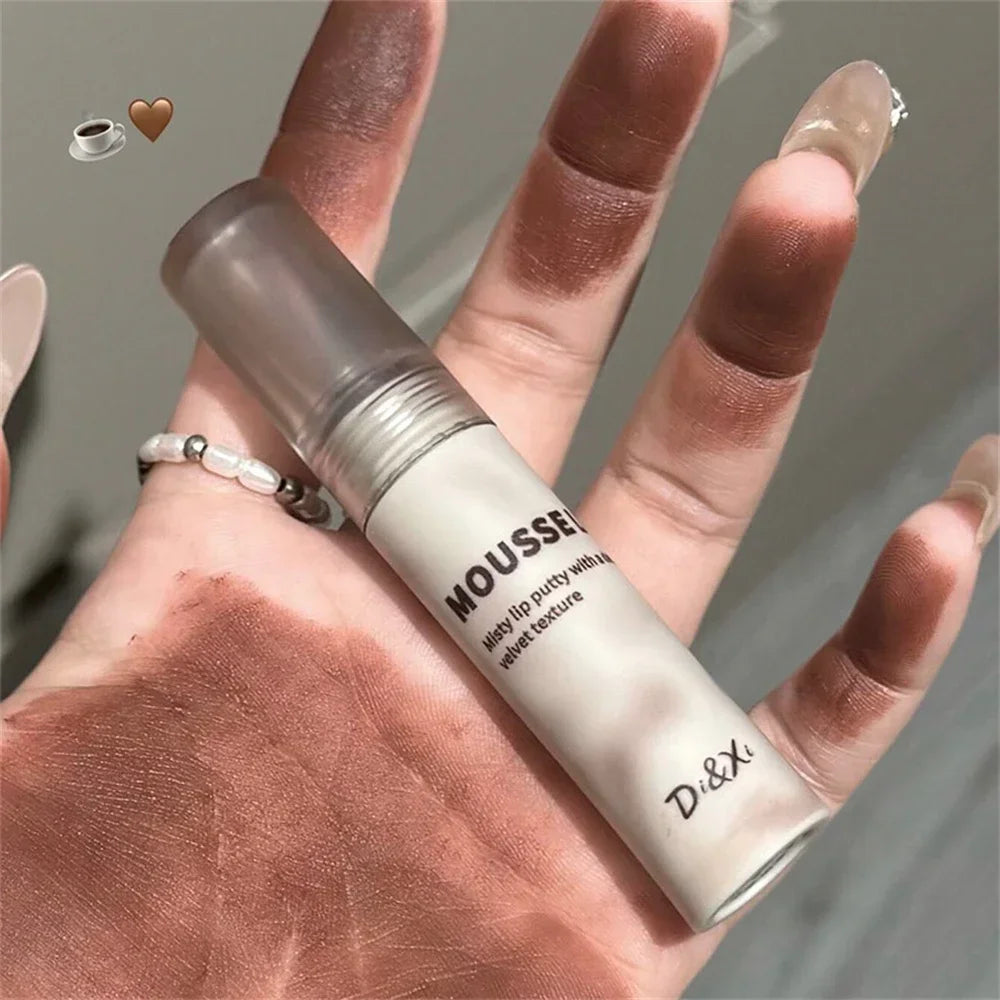 Gothic Matte Black Lipstick Waterproof Mousse Lip Mud Nude Brown Lipstick Moisturize Silky Gloss Makeup Non-stick Lips Tint