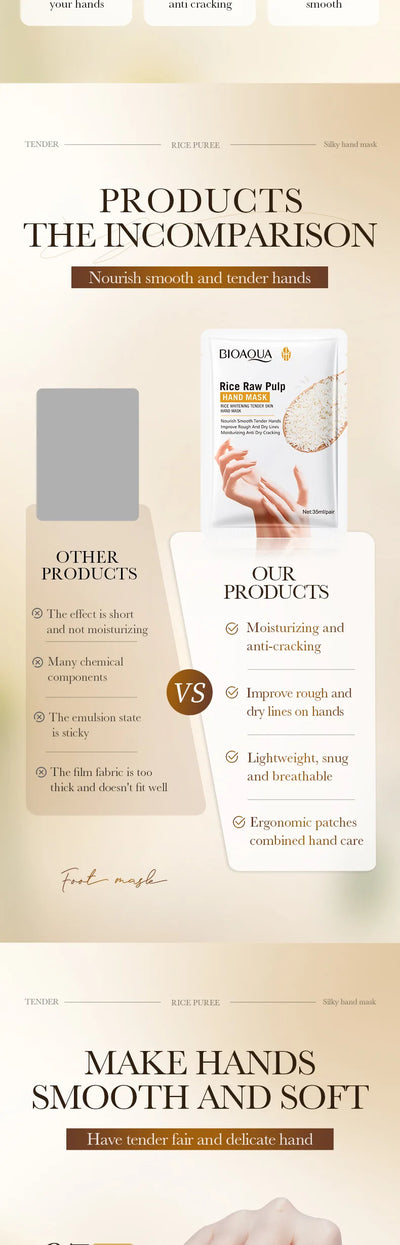BIOAQUA Whte Rice Hand Mask Moisturizing Whitening Nourishing Anti-aging Hydrating Hand Gloves for Hands Skin Care Products