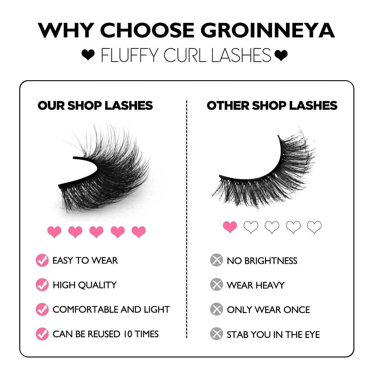 GROINNEYA 3D Fluffy False Eyelashes Look Soft Cat Eye Eyelashes Cosmetics Thick Curled Mink Eyelashes lashes Extension  Makeup