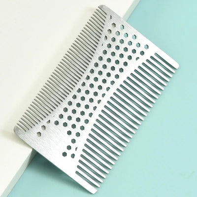 Stainless Steel Beard Comb for Men - Compact Credit Card Size Beard Straightener Easy to Carry Grooming Tool