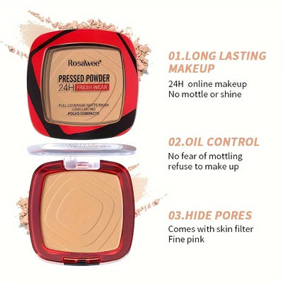 Full Coverage Pressed Powder Foundation With Puff Applicator, 24H Wear Matte Control Oil  Foundation Long Lasting Face Makeup