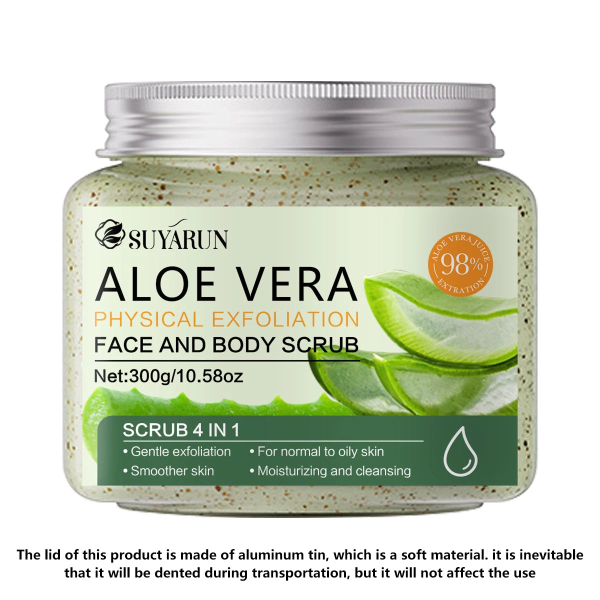 SUYARUN Natural Aloe Vera Exfoliating Scrub for Face & Body - Moisturizing Organic Formula, Gentle Skin Renewal 300g.