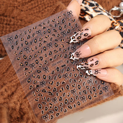 3D Leopard Print Nail Stickers Cute Kawaii Animal Print Gold Black Bow Nails Art Decals DIY Sexy Manicure Stickers Supplies