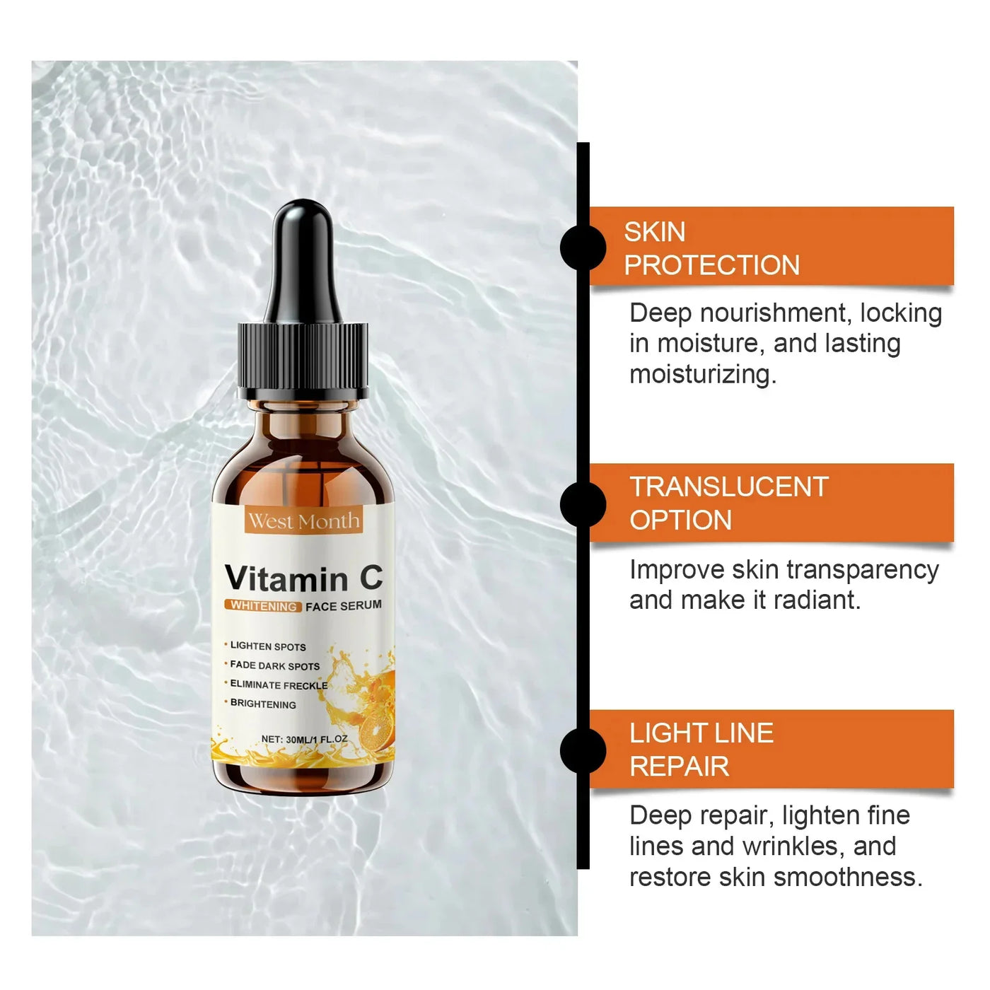Vitamin C Whitening Serum Remove Freckles Dark Spots Face Essence Fade Melasma Melanin Brighten Repair Dull Skin Care Cosmetics