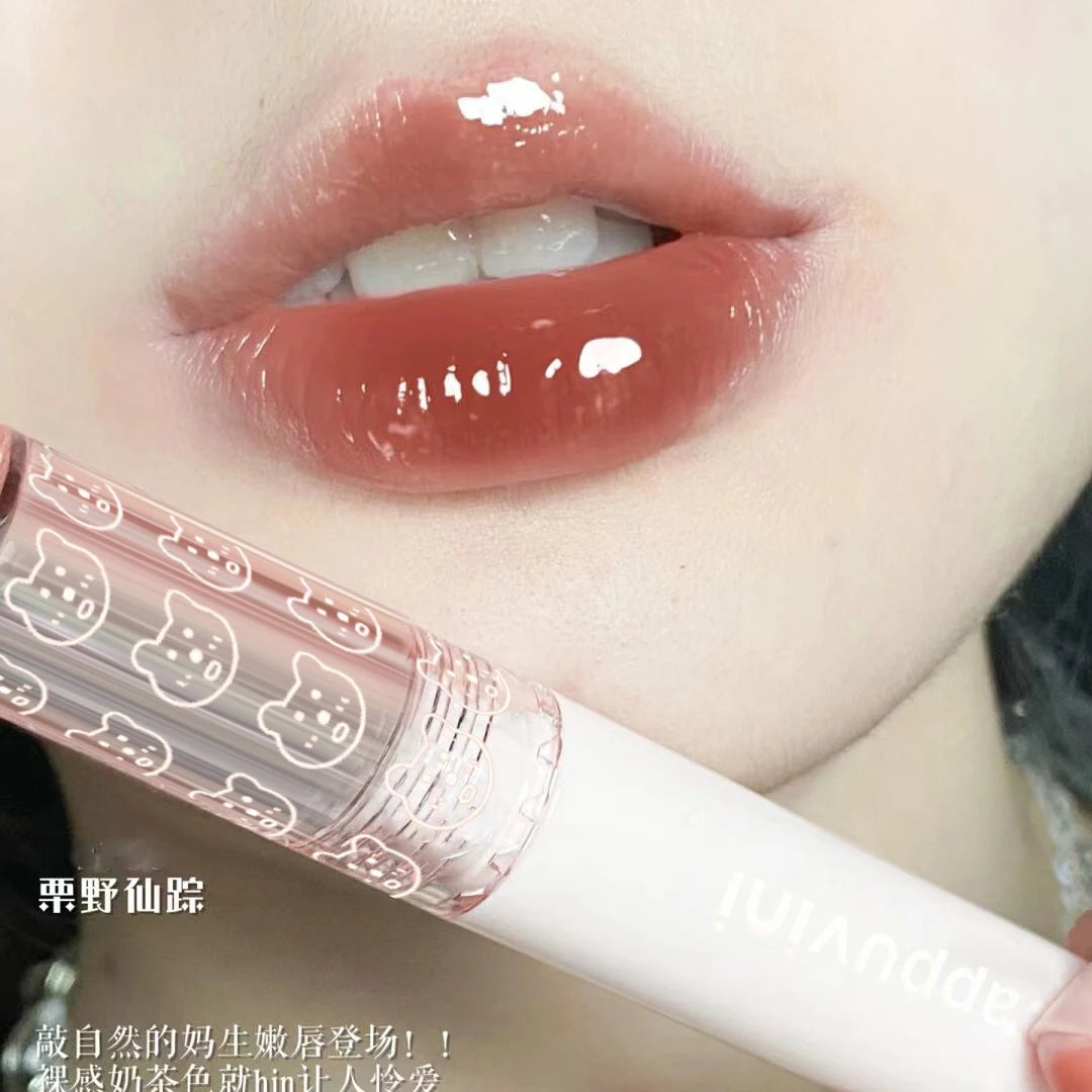 Cherry Pink Mirror Water Lip Gloss Waterproof Nude Brown Clear Tint Glass Lip Oil Liquid Lipstick for Makeup