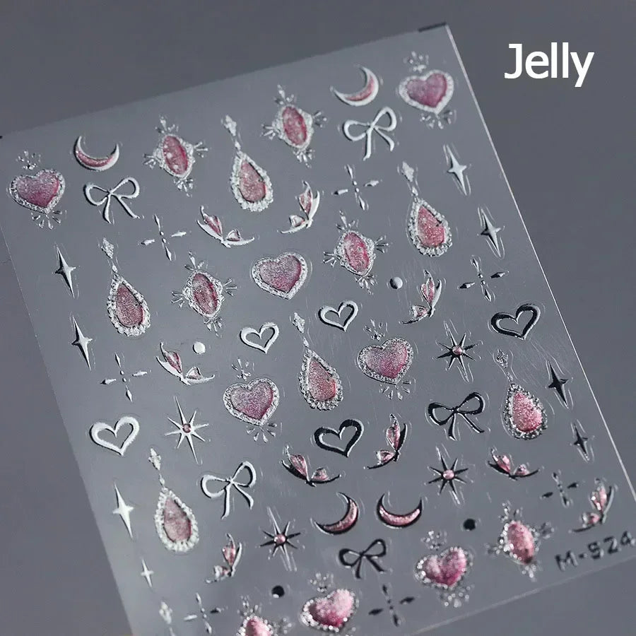 Cat's Eye 5D Gradient European Love Heart Gem Wing Crystal Geometric Colorful Self Adhesive Nail Art Stickers Manicure Decals