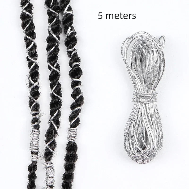 Dreadlock Braids Hair Accessories Silver Gold Braiding Hair Deco Styling Shimmer Stretchable African Braid Braided Elastic Cord