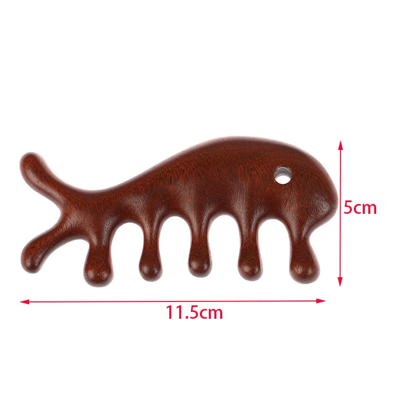 Sandalwood Head Meridian Massage Comb with Five Teeth Antistatic Massager Acupuncture Therapy Blood Circulation Wooden Combs