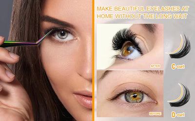 DIY Clusters Eyelash Extension, Dovetail, Segmented Lashes, 36 Volume, 3D Fluffy, Natural, Individual Bundles, LC02-7