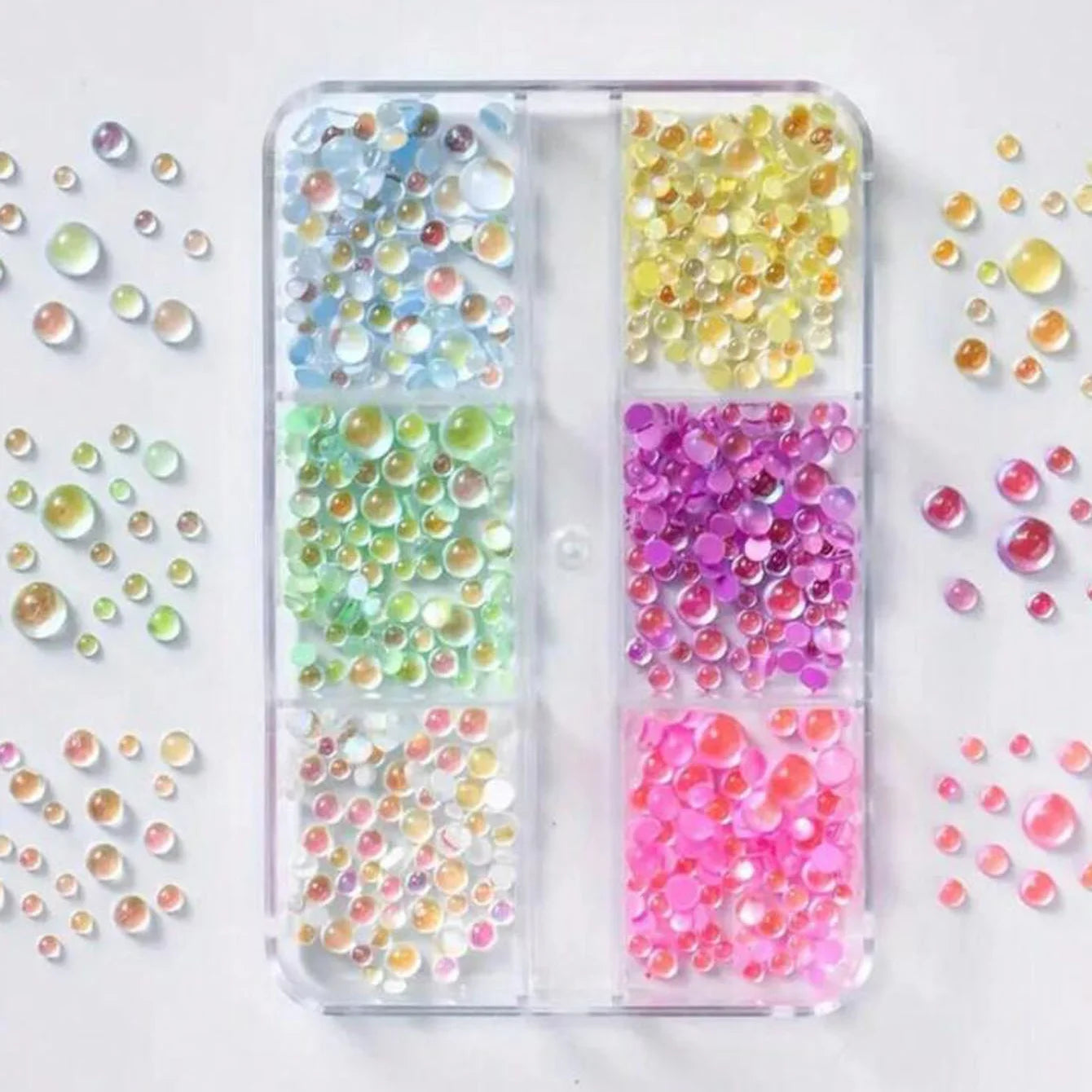 1Box Rainbow Mermaid Tears Nail Art Charms Macaron Bubble Beads Nail Art for Summer Aurora Half Spherical Glass Nail Decorations