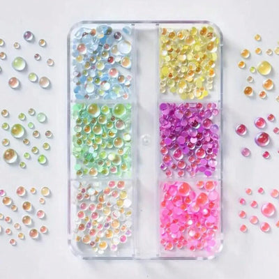 1Box Rainbow Mermaid Tears Nail Art Charms Macaron Bubble Beads Nail Art for Summer Aurora Half Spherical Glass Nail Decorations