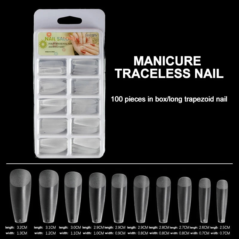 100pcs/Box Clear Seamless Acrylic Press on False Nails T-shaped Nails Water Drop Nails Tips for Extension Manicure Tools