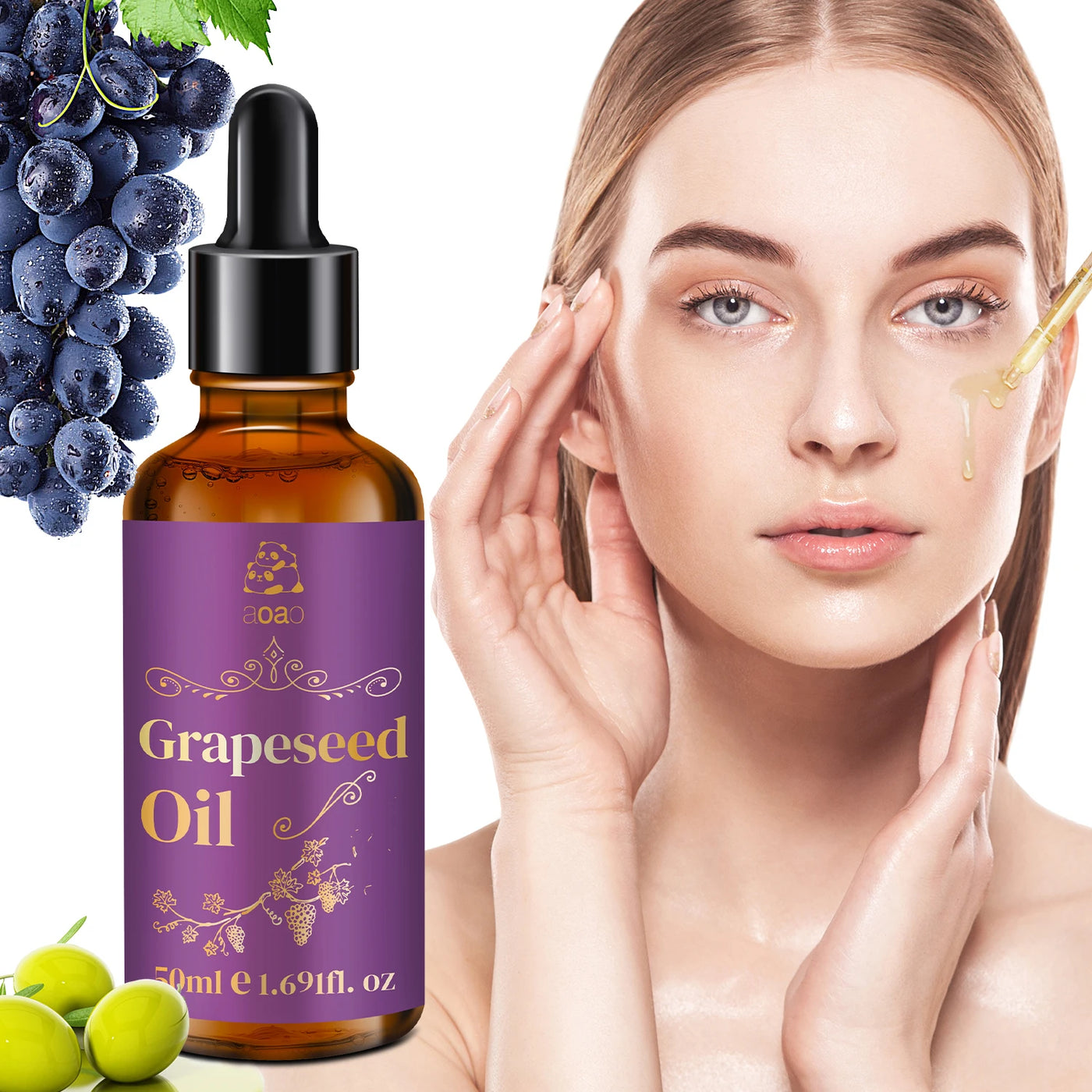 Grape Seed Oil Suitable for Face, Body, and Hair, Perfect for Massage, Scalp and Nail Natural Moisturizing Cream Bath Oil.