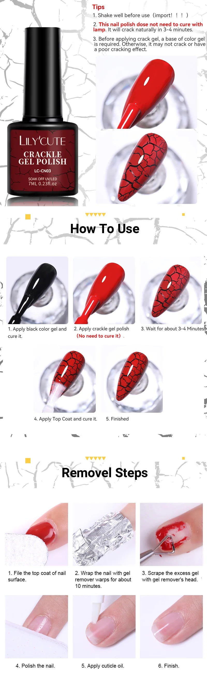 LILYCUTE 7ml Fluorescent Crackle Gel Nail Polish Summer Neon Red Green Vernis Semi Permanent UV Gel Nail Art Manicure For Nails