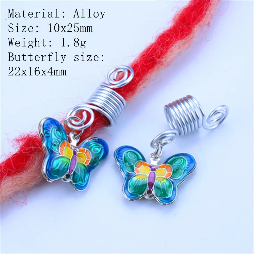 5pcs/bag Hair Braid Bead Butterfly Dreadlock Beads Ring Braiding Hair Sparkly Hair Styling Tool Bohemian Braid Hairs Accessories