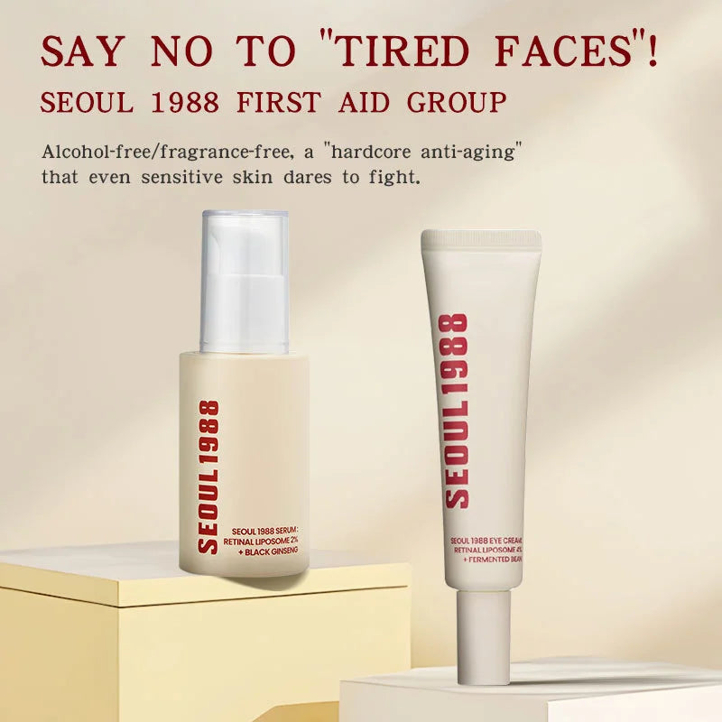 Seoul 1988 Anti-Aging Trio: 4% Retinal Eye Cream + 2% Retinal Serum w/ Black Ginseng for Wrinkles & Brightening,Korean Skincare