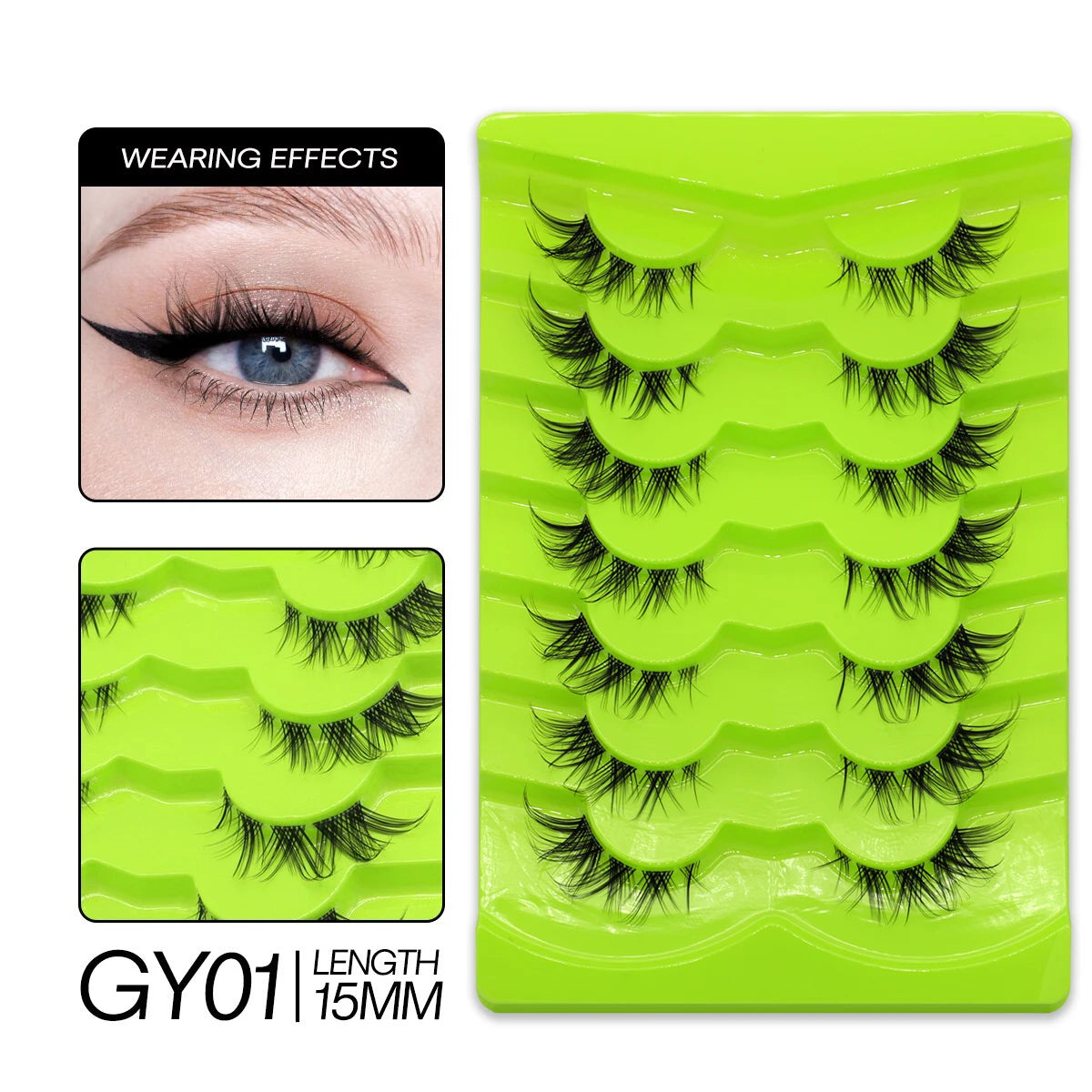 GROINNEYA Cat Eye Lashes Natural long Manga Lashes Faux Mink Eyelashes Winged End Eye Elongated Eyelashes Fake Lashes Soft