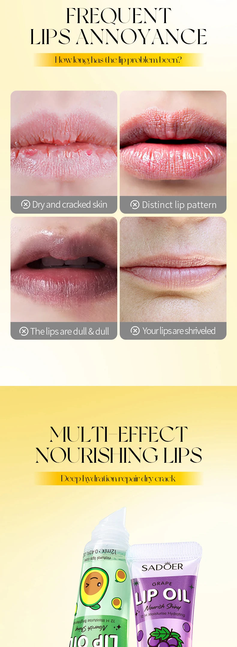 3pcs/set SADOER Crystal Jelly Lip Oil Hydrating Plumps Lip Gloss Cute Makeup Lipsticks Clear Serum Fruit Lip Balm Cosmetics Sets