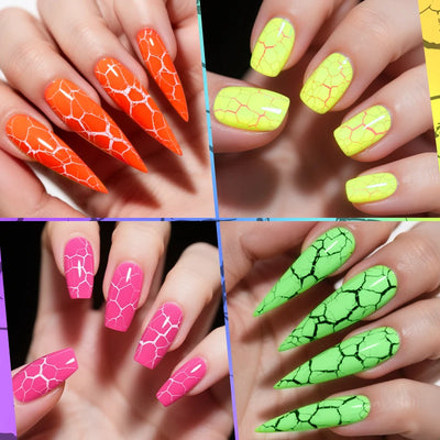 LILYCUTE 7ml Fluorescent Crackle Gel Nail Polish Summer Neon Red Green Vernis Semi Permanent UV Gel Nail Art Manicure For Nails