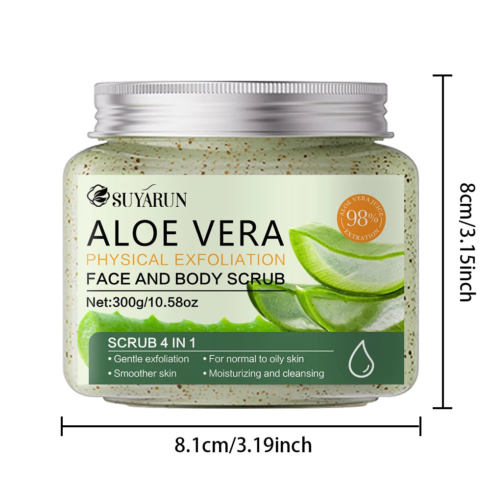 SUYARUN Natural Aloe Vera Exfoliating Scrub for Face & Body - Moisturizing Organic Formula, Gentle Skin Renewal 300g.