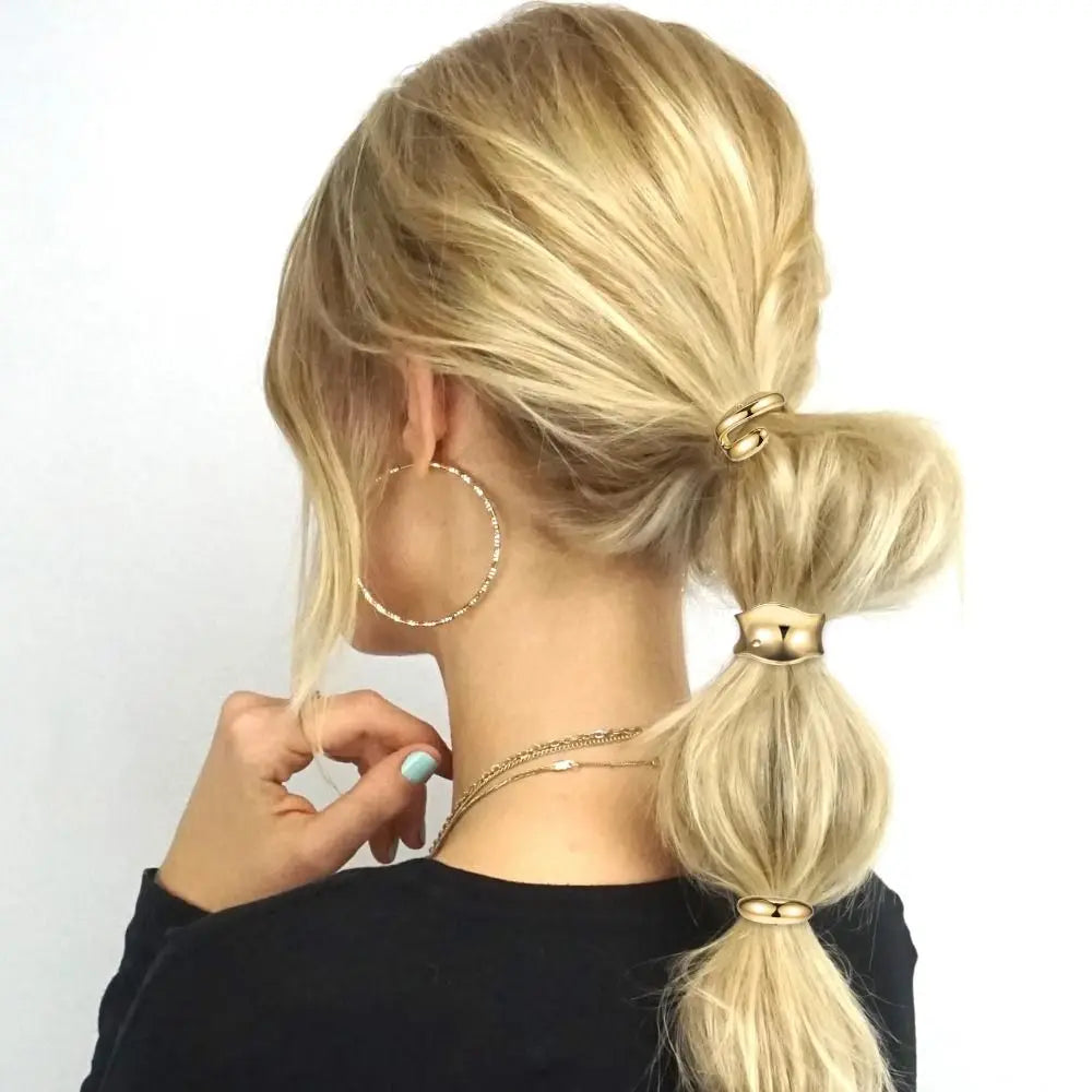 3Pcs Fashion 1 Inch Gold Hair Cuffs Gold Hair Tie Ponytail Holder Hair Clips Metal Long Hair Ponytail Hair Accessories