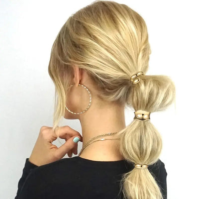 3Pcs Fashion 1 Inch Gold Hair Cuffs Gold Hair Tie Ponytail Holder Hair Clips Metal Long Hair Ponytail Hair Accessories