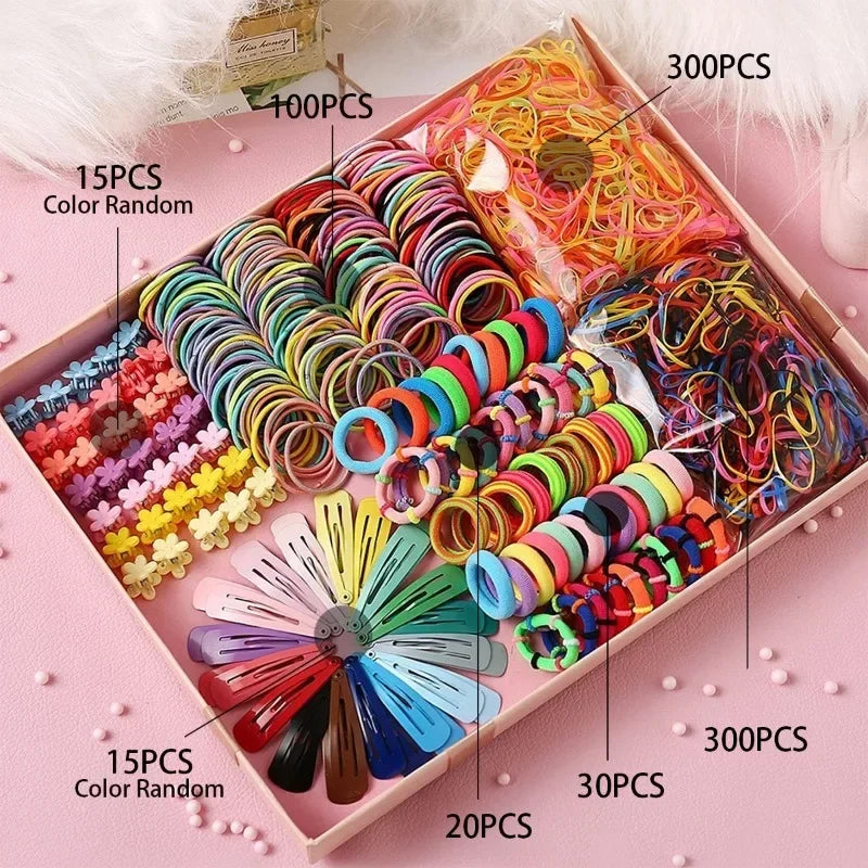 Girls Colorful Hair Bands Set Nylon Elastic Rubber Band Satin Scrunchies Children Ponytail Holder Kids Hair Accessories