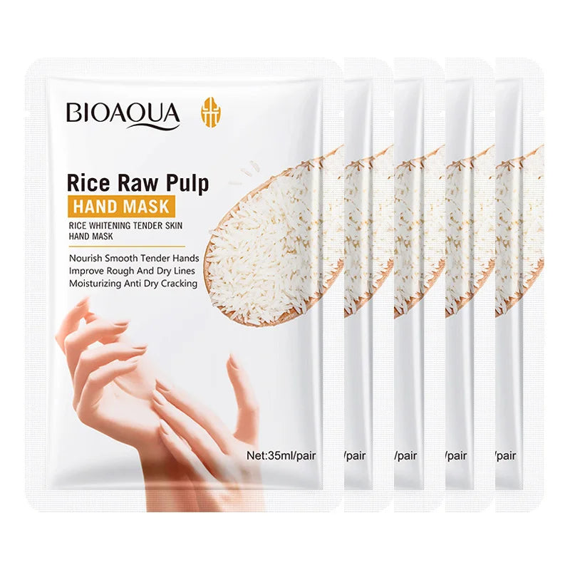 BIOAQUA Whte Rice Hand Mask Moisturizing Whitening Nourishing Anti-aging Hydrating Hand Gloves for Hands Skin Care Products