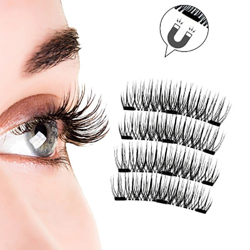Three Magnet False Eyelashes Handmade Naturally Realistic Quick Paste Reuse 3D Magnetic False Eyelashes