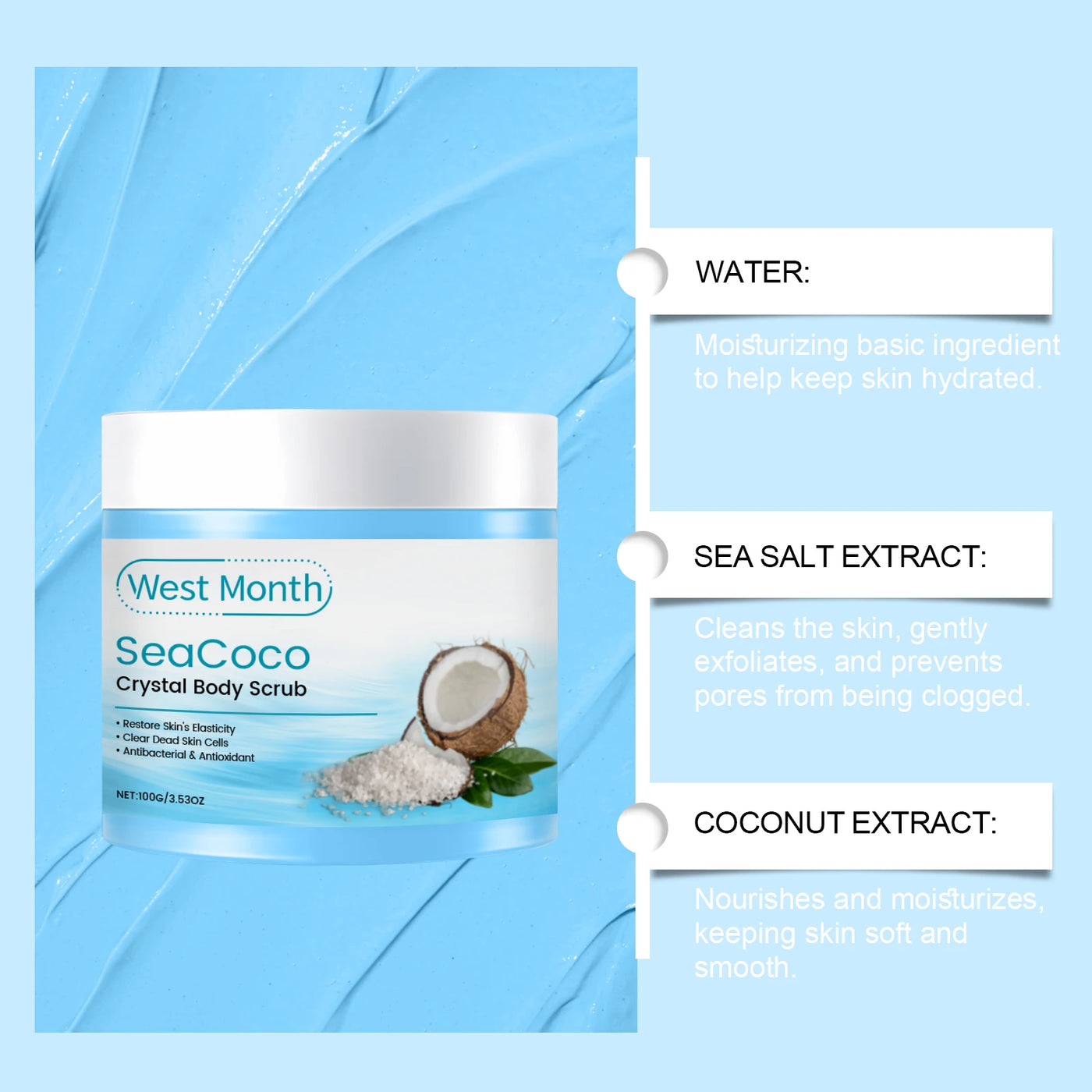 Coconut Body Scrub Exfoliating Remove Dead Skin Fading Dark Spots Softening Brightening Smoothing Cleansing Sea Salt Body Scrub
