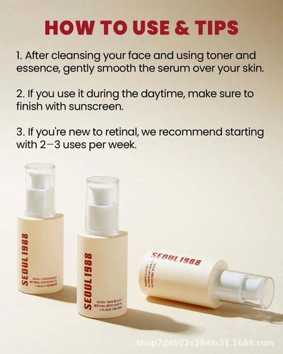 Seoul 1988 Anti-Aging Trio: 4% Retinal Eye Cream + 2% Retinal Serum w/ Black Ginseng for Wrinkles & Brightening,Korean Skincare