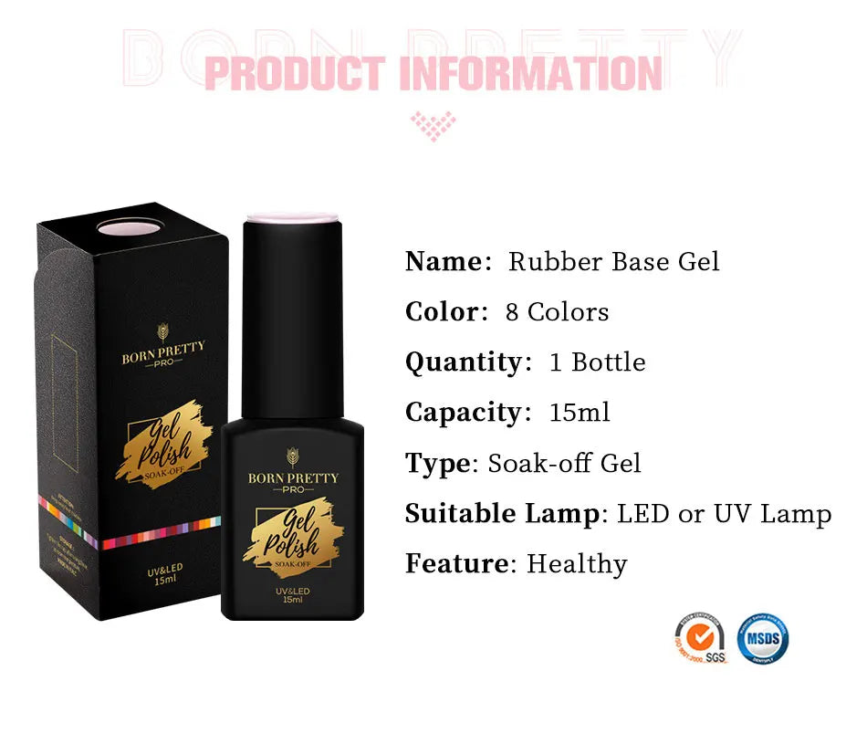 BORN PRETTY 15ML Milky Pink Rubber Base Gel Camouflage Color Coat Jelly White Nude Soak Off Nails Gels Varnish Self-leveling Gel