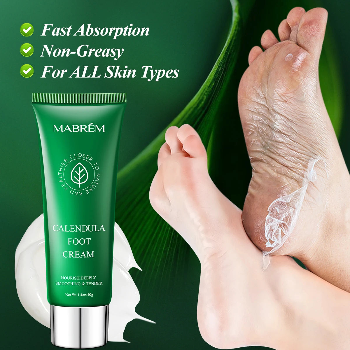 MABREM Foot Treatment Cream Whitening Anti-cracking Moisturizing Foot Care Exfoliating Scrub Anti-dry Calendula Olive Repair 40g