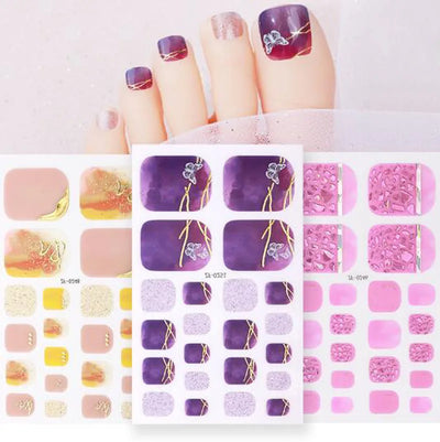 New Toe Nail Stickers Press On Full Cover Foot Nail Wraps Summer Holiday Butterfly Love Dimonds Finished Toenail Patch Tips Art