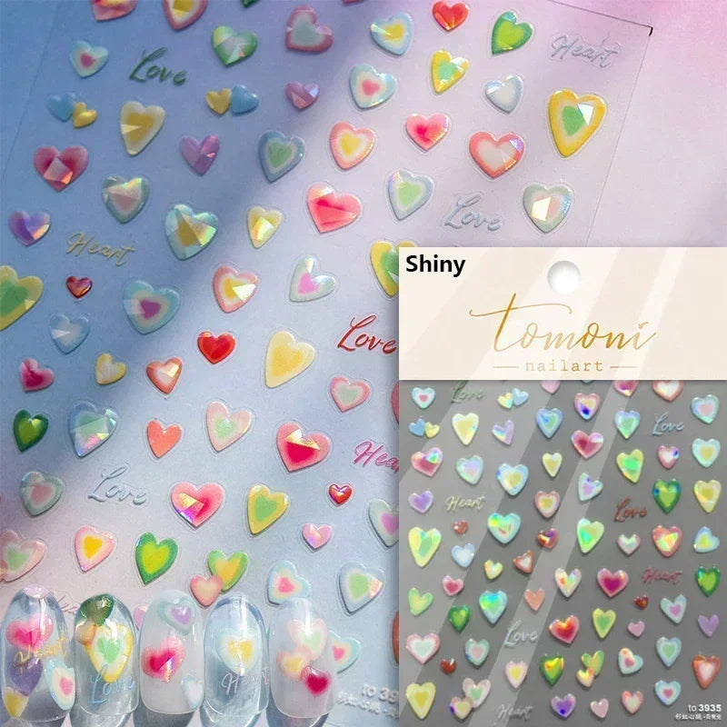 Cat's Eye 5D Gradient European Love Heart Gem Wing Crystal Geometric Colorful Self Adhesive Nail Art Stickers Manicure Decals