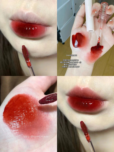 Cherry Pink Mirror Water Lip Gloss Waterproof Nude Brown Clear Tint Glass Lip Oil Liquid Lipstick for Makeup
