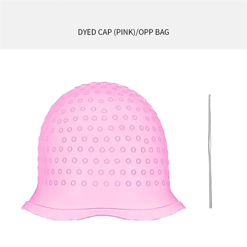 DIY Salon Dye Silicone Cap With Needle Hair Coloring Cap Hair Highlights Hat Reusable Soft Durable Hair Dye Tool Dye