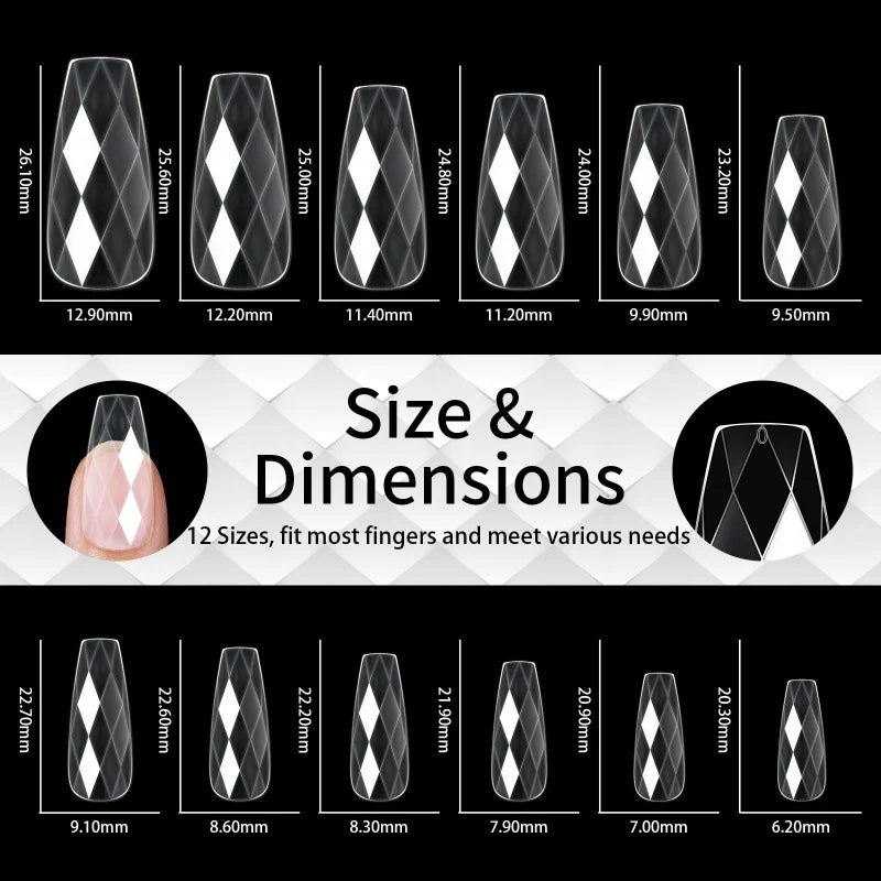 New 120/140pcs Square Almond Coffin Nail Extension Tips Natural Clear Full Cover Nails Dual Form Diamond Soft Gel Nail Tips