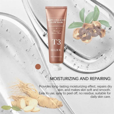 T3 Collagen Mask Peel Off Glowing Mask Lifting Firming Fade Fine Line Increase Elasticity Anti-Wrinkle Brighten Korean Skin Care