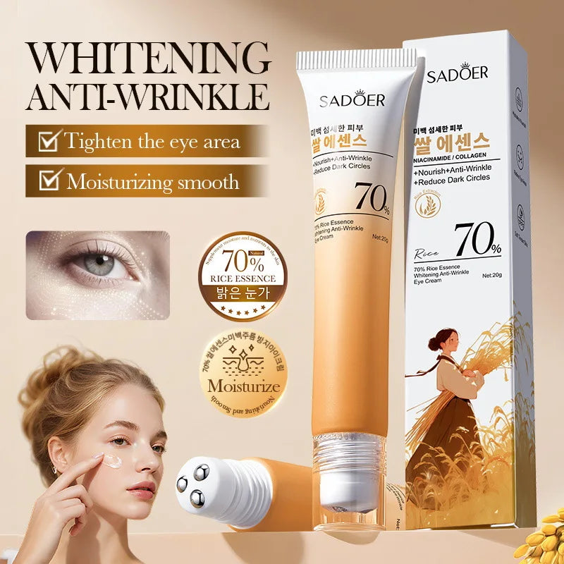 SADOER Rice Essence Eye Cream Anti Dark Circles Anti-Aging Anti Wrinkles Whitening Moisturizing Korean Eyes Skin Care Cosmetics