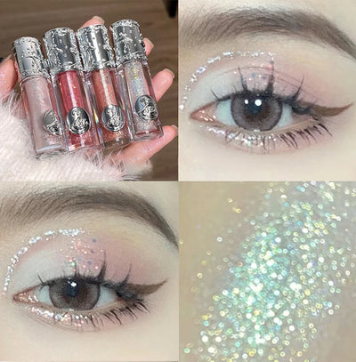 Silicone Brush Liquid Eyeshadow Pearlescent Shimmer Long Lasting Monochrome Pearly Fine Sparkling Sequins Eye Shadow Highlighter