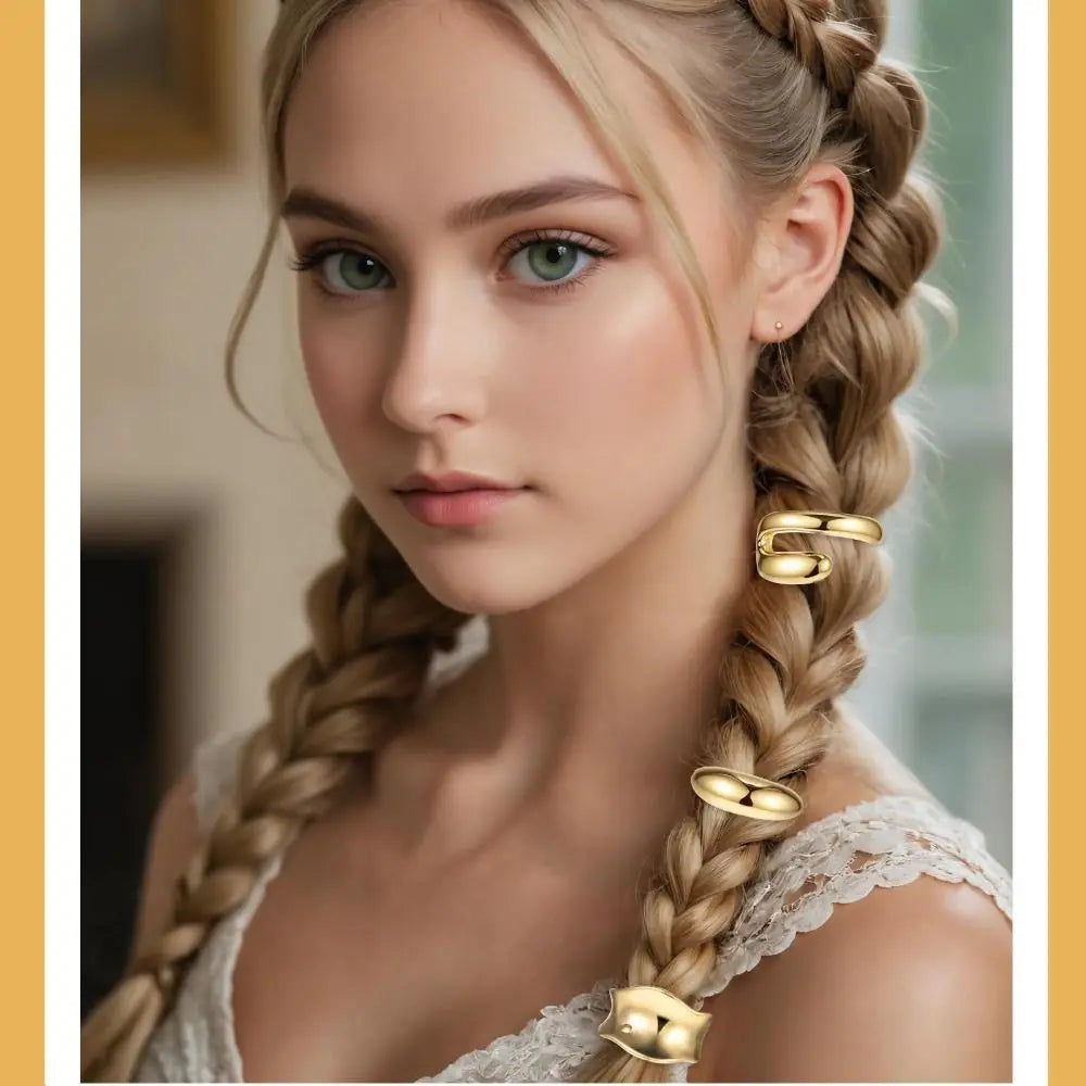 3Pcs Fashion 1 Inch Gold Hair Cuffs Gold Hair Tie Ponytail Holder Hair Clips Metal Long Hair Ponytail Hair Accessories