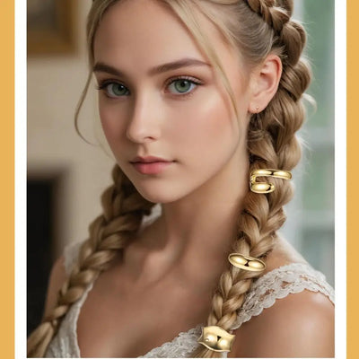 3Pcs Fashion 1 Inch Gold Hair Cuffs Gold Hair Tie Ponytail Holder Hair Clips Metal Long Hair Ponytail Hair Accessories