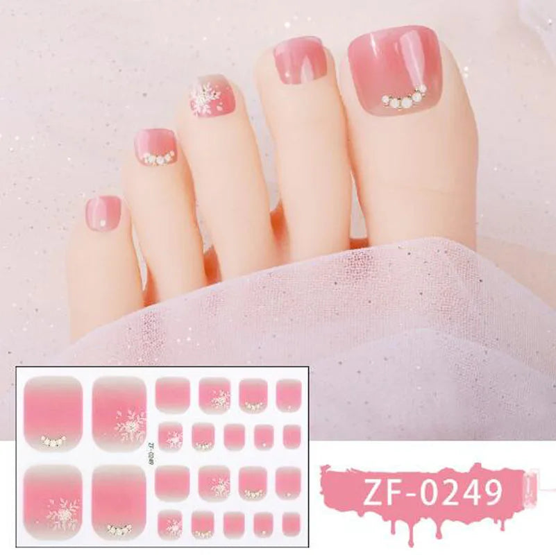 New Toe Nail Stickers Press On Full Cover Foot Nail Wraps Summer Holiday Butterfly Love Dimonds Finished Toenail Patch Tips Art