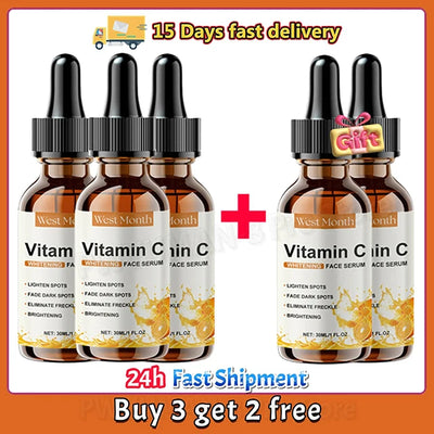 Vitamin C Whitening Serum Remove Freckles Dark Spots Face Essence Fade Melasma Melanin Brighten Repair Dull Skin Care Cosmetics