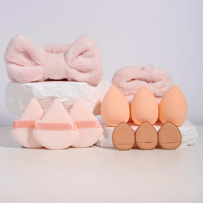 12pcs Multi-colored Fluffy Headband and Makeup Sponge Set-Sweet Style, Perfect Beauty Assistant